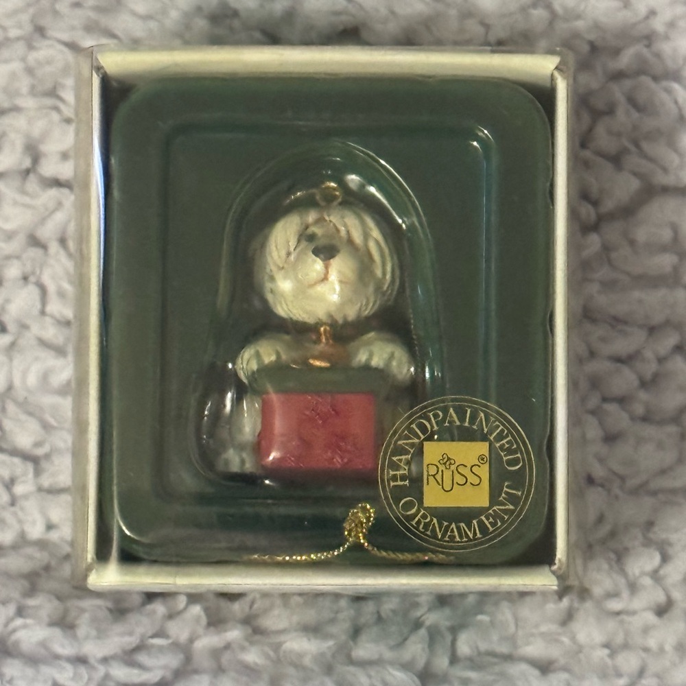 Russ Handpainted Shaggy Sheep Dog Ornament
